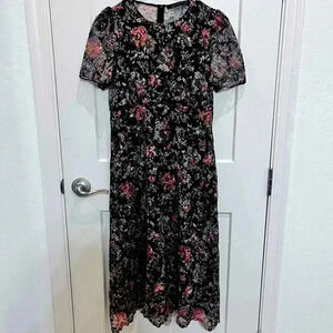 Zara Woman Black with MultiColor Flowers Lace Dress Size S Midi Length